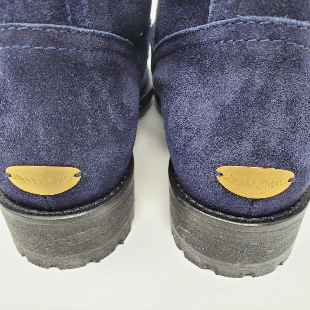Jimmy Choo Navy Suede Moto Boots - Picture 7 of 9